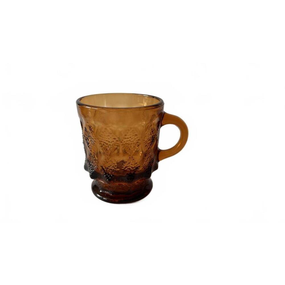 VTG 1970s Fire King Anchor Hocking Amber Kimberly Diamond Mug Glass Oven Proof